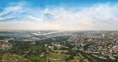 Aerial view 360 degrees panorama of Kiev above the National Botanical Garden named after M.M....