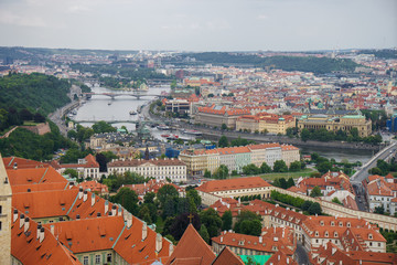 Fototapeta na wymiar landscape view to Charles bridge on Vltava river in Prague Czech republic