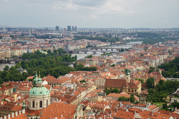 Fototapeta na wymiar landscape view to bridges on Vltava river in Prague Czech republic