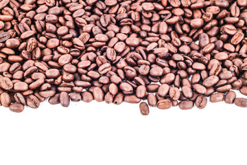 stripe frame of roasted coffee beans isolated on white use as background or texture with your...