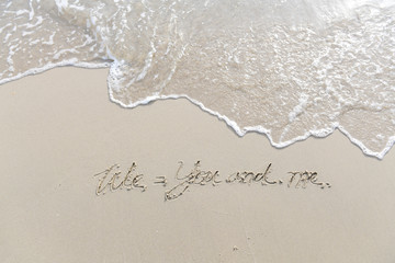 Fototapeta premium The text We and me written on the sand beach by the sea, Use it as a message is sent