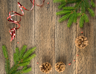 Christmas background with fir cones and branches