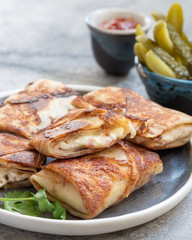 Crepes with ham and cheese