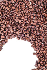 half circle corner frame of roasted coffee beans isolated on white use as background or texture with your favorite text
