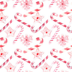 New Year seamless patterns, painted in hand-made water-colors, New Year's attributes and toys, New Year's atmosphere of fun, suitable for printing, truly seamless, of high quality, drawn in a realisti