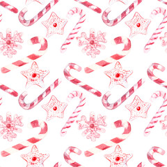 New Year seamless patterns, painted in hand-made water-colors, New Year's attributes and toys, New Year's atmosphere of fun, suitable for printing, truly seamless, of high quality, drawn in a realisti