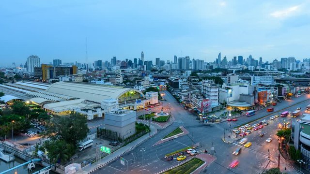 Time lapse High view of modern building in city in sunrise time / good morning Bangkok