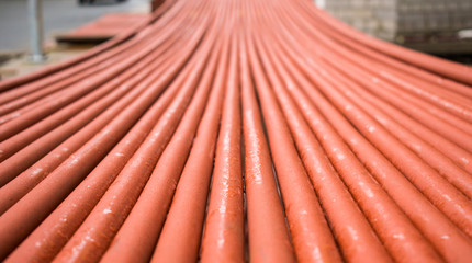 Steel pipes covered with a primer.