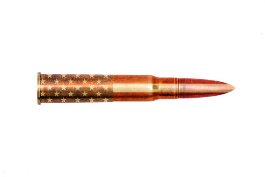 long range bullet painted with american flag  isolated on white background