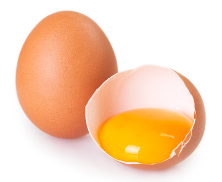 Raw egg on white background