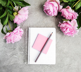 note book with peonies