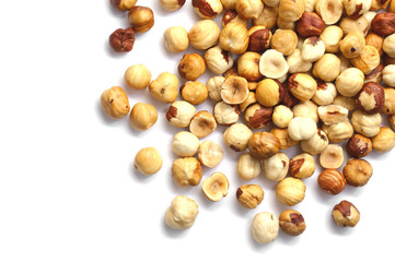 Hazelnuts roasted peeled isolated on white