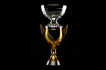 golden and silvered shiny trophy on black background