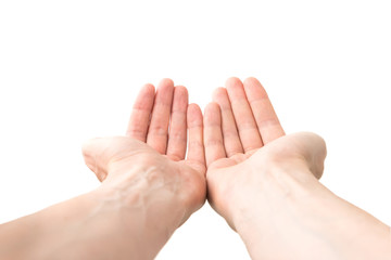 Two open hands giving something isolated on white background