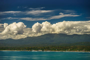 Summer panoramic view of the sea and mountain range