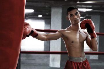 Fototapeta na wymiar Boxer training with punching bag
