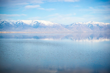 A beautiful view of the mountain landscape in Antelope Island State Park, Utah
