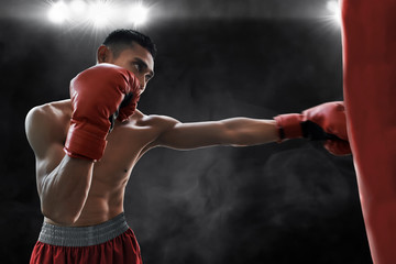 Fototapeta na wymiar Boxer training with punching bag