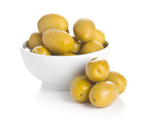 Green olives in bowl.