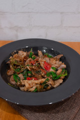 Fried basil leave with chicken