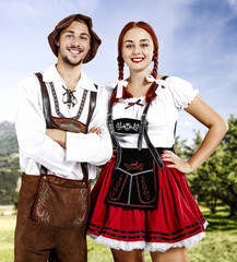 Bavarian people and green landnscape 