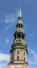 Fototapeta na wymiar Bell tower of St. Peter's Church in Riga, Latvia.