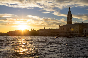 Fototapeta premium San Marco and Palace Ducate at sunset in Venice