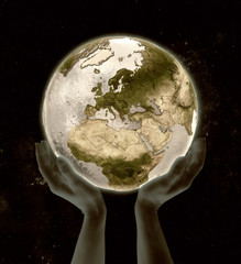 Albania on globe win hands