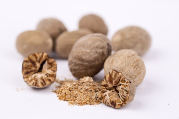 Nutmeg on the white background