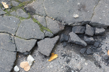 Old worn and cracked asphalt with cracks