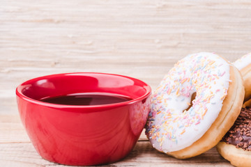 Donut. Sweet food and cup of coffee