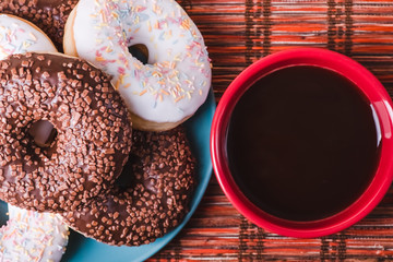 Donut. Sweet food and cup of coffee