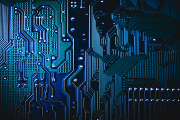 Circuit board. Electronic computer hardware technology. Shallow depth of field