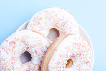 Donut. Sweet icing sugar food.