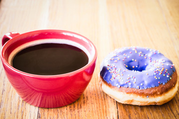 Donut. Sweet food and cup of coffee