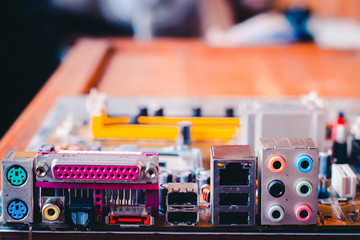 Circuit board. Electronic computer hardware technology. Shallow depth of field