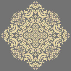 Oriental pattern with arabesques and floral elements. Traditional classic round golden ornament. Vintage pattern with arabesques