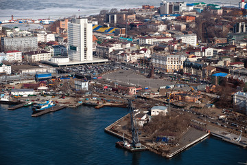 Fototapeta na wymiar Panoramic view of Vladivostok from above. Vladivostok - the capital of Primorsky Krai, the eastern Russian Far-West