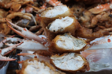 deep-fried crab meat and minced pork in crab shell, Thai food for appetizers for street food concept