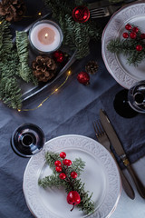 Beautiful Christmas table setting with decorations
