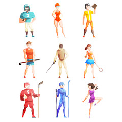Fototapeta na wymiar Athletic people doing various kinds of sports, professional sportsmen characters in uniform with equipment, vector Illustrations on a white background