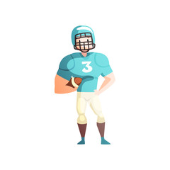 American football player, male sportsman character in uniform, active healthy lifestyle vector Illustration on a white background