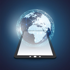 Cloud Computing Design Concept with Earth Globe and Tablet PC - Digital Network Connections, Technology Background, Vector Design