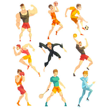 Athletic people doing various kinds of sports, sportsmen characters in uniform with equipment, vector Illustrations on a white background