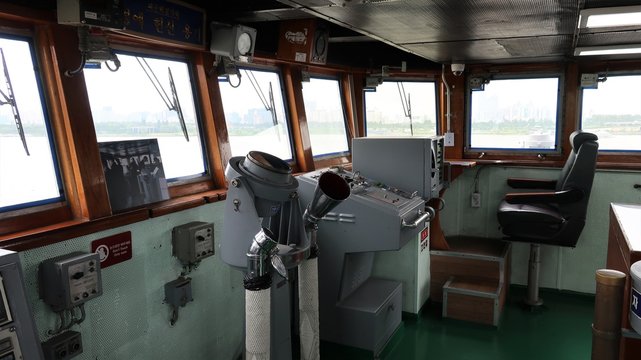 The wheelhouse of a battleship