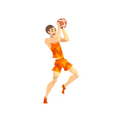 Male volleyball player, sportsman character playing with ball, active sport lifestyle vector Illustration on a white background
