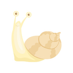 Cute cheerful little garden snail vector Illustration on a white background