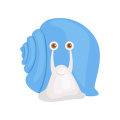 Cheerful little garden snail with blue shell vector Illustration on a white background