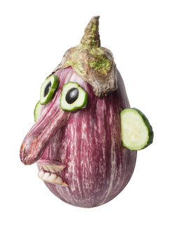 Funny face made with eggplant and cucumber