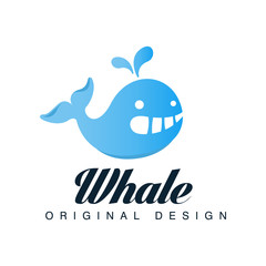 Whale original design,logo template with blue whale can be used for brand identity, travel agency, shipping company, seafood market, pool vector Illustration